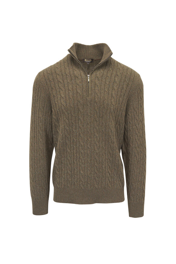 Loro Piana Treccia Wood Baby Cashmere Quarter Zip Sweater