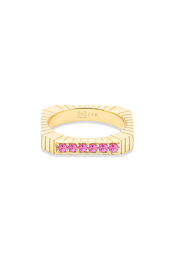 Campbell + Charlotte Spark Etched Pink Sapphire Stacking Band Ring