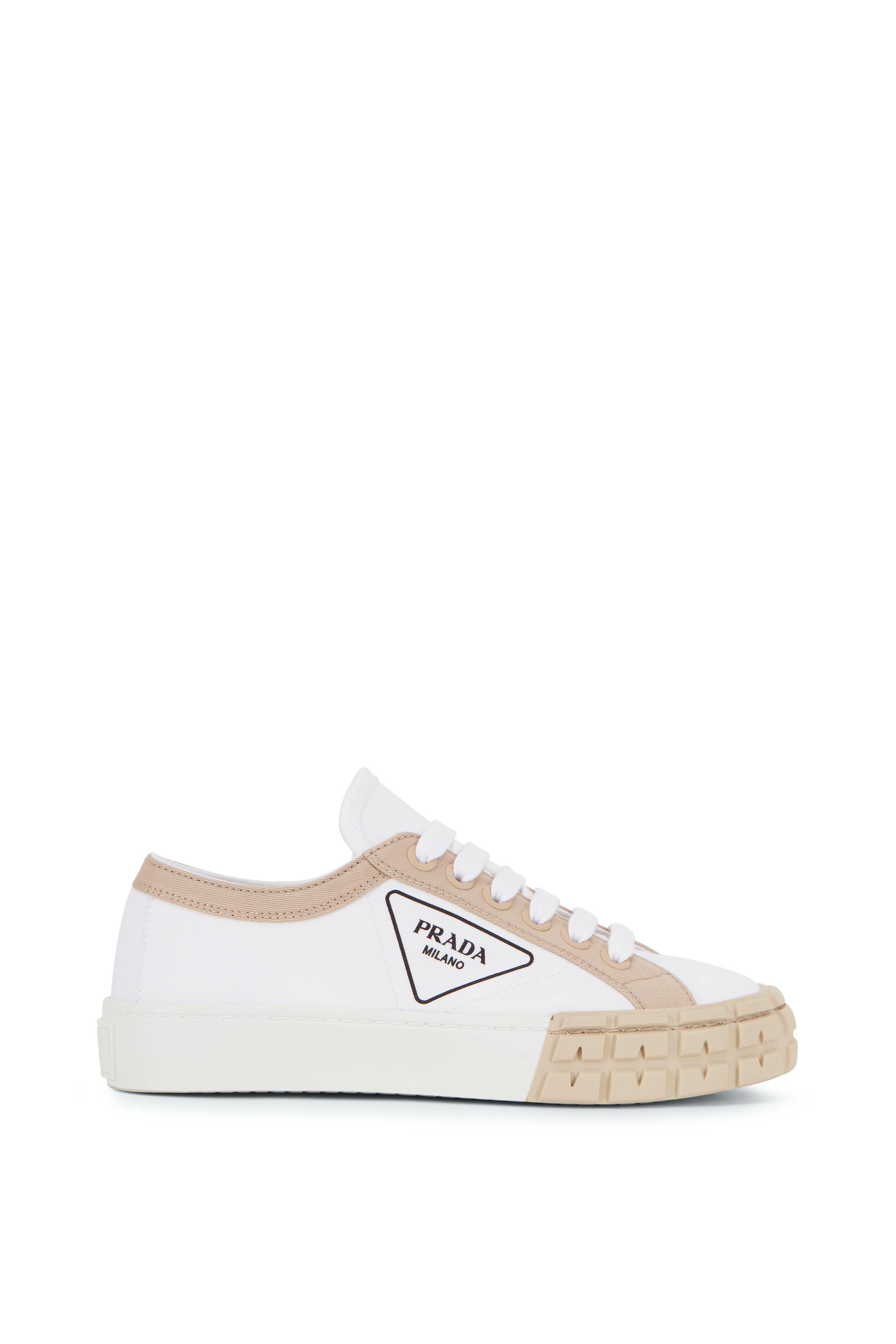 Prada - White & Natural Canvas Lace-Up Sneaker