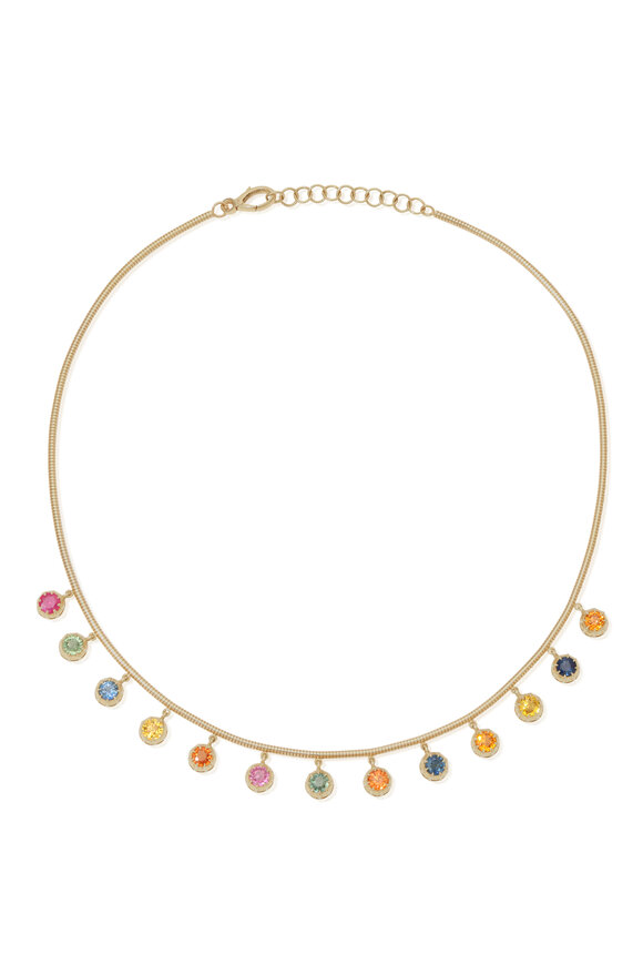 Jenna Blake 18k Yellow Gold Rainbow Sapphire Fringe Necklace