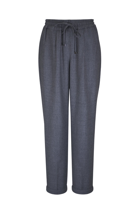 Kiton Gray Virgin Wool Drawstring Pant - view 1