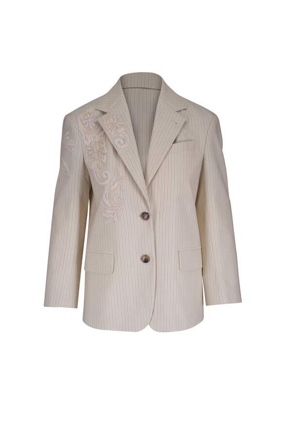 Dries Van Noten Birdy Ecru Embroidered Stripe Blazer - view 1