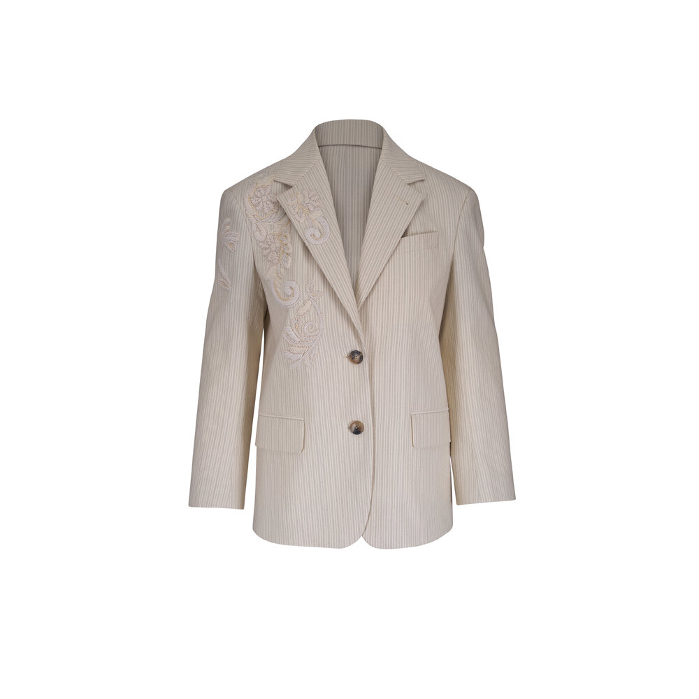 Dries Van Noten - Birdy Ecru Embroidered Stripe Blazer