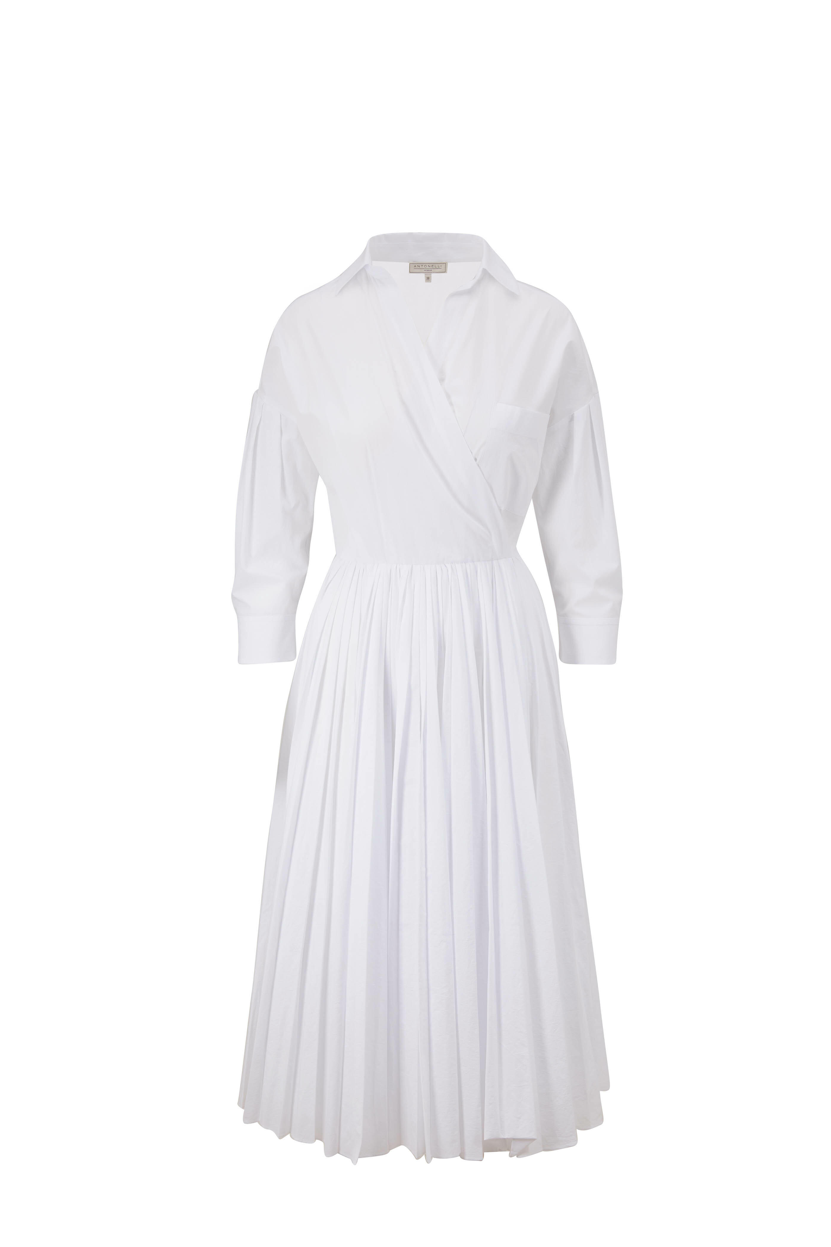 Antonelli - Manuela White Cotton Pleated Skirt Dress