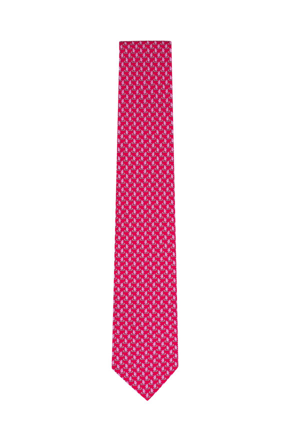 Ferragamo Red Penguin Print Silk Necktie