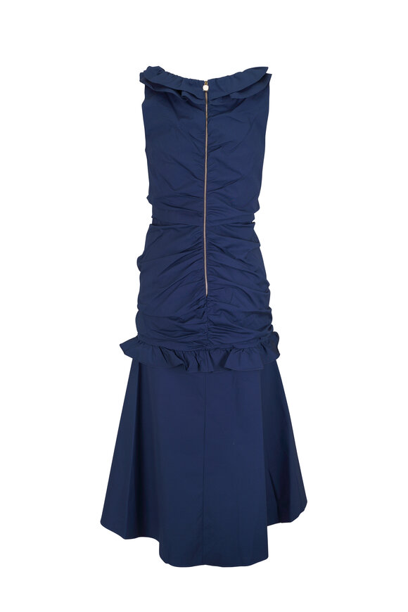 Carolina Herrera Navy Ruched Ruffle Midi Dress - view 5
