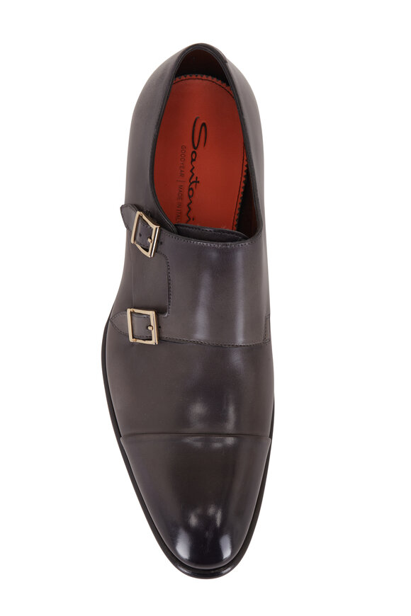 Santoni - Ira Gray Leather Double Monk Strap Shoe