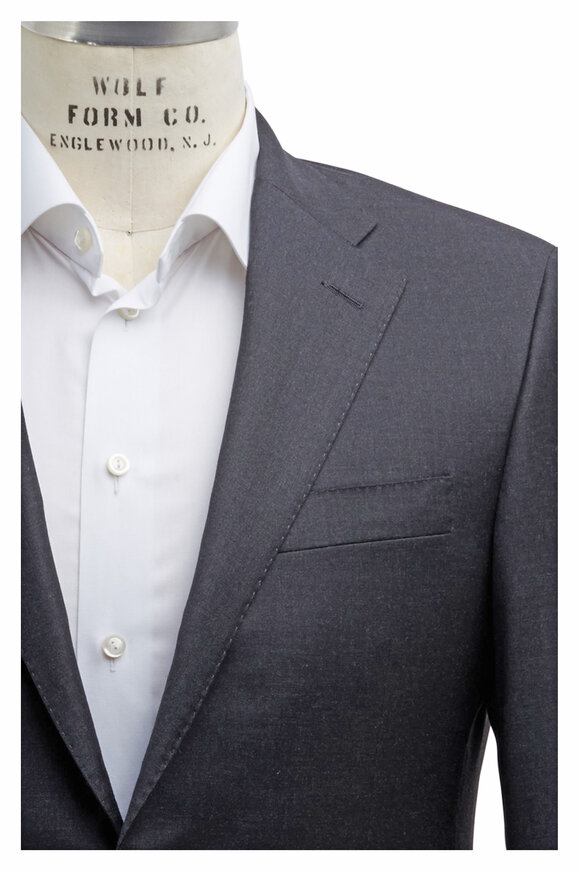 Hickey Freeman - Beacon Solid Charcoal Gray Worsted Wool Suit