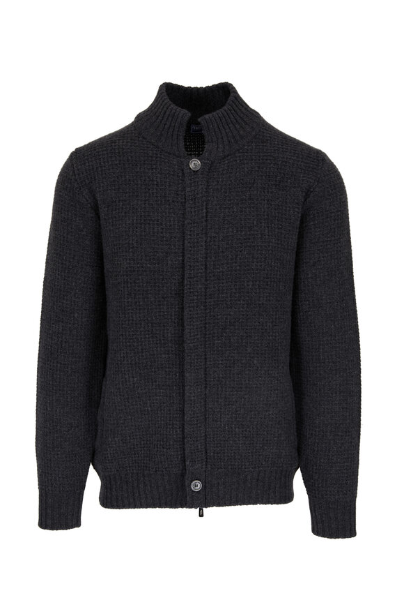 Fedeli - Charcoal Gray Textured Zip Cardigan 