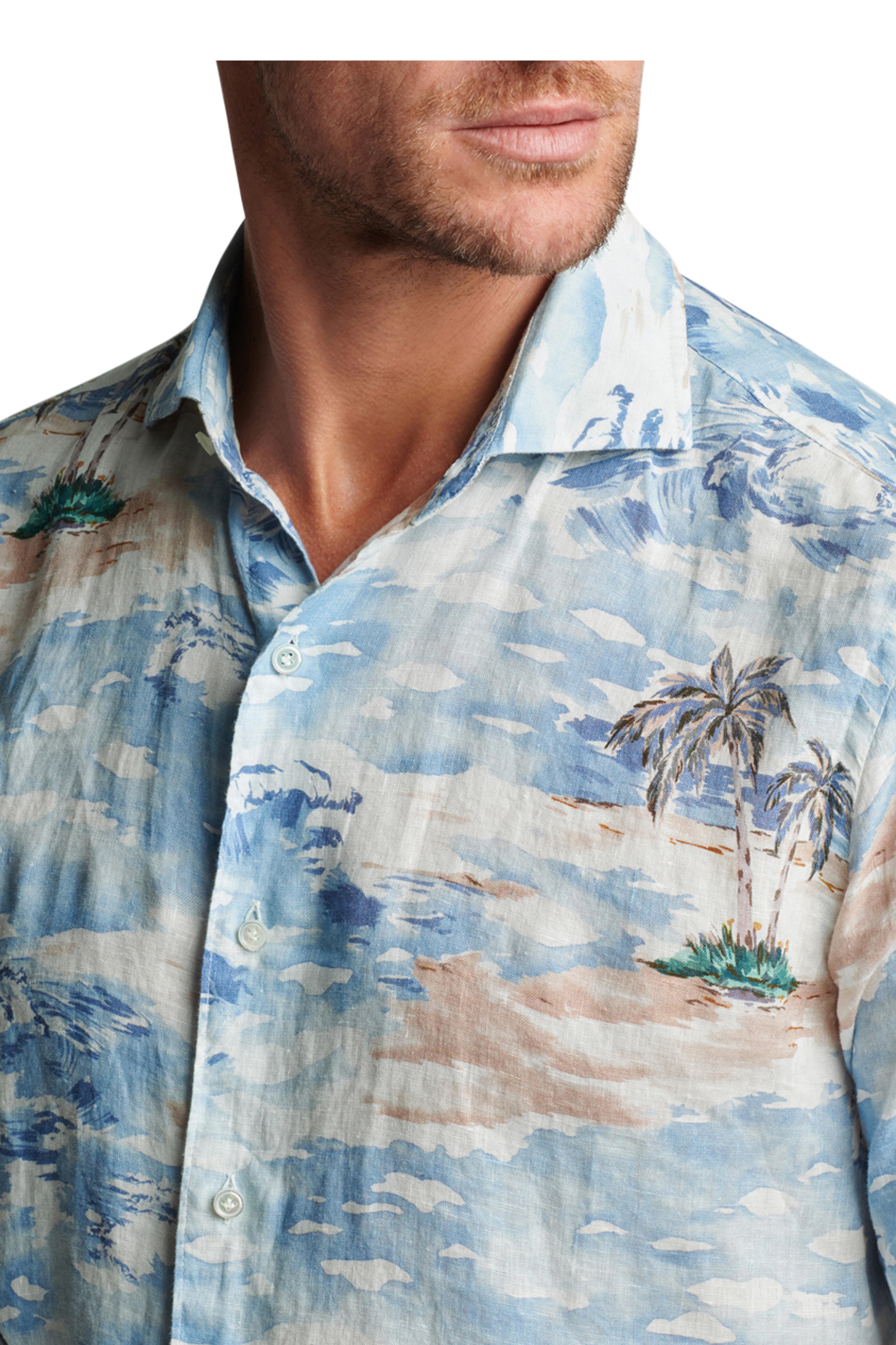 Peter Millar - Tropics Blue Frost Linen Short Sleeve Sport Shirt
