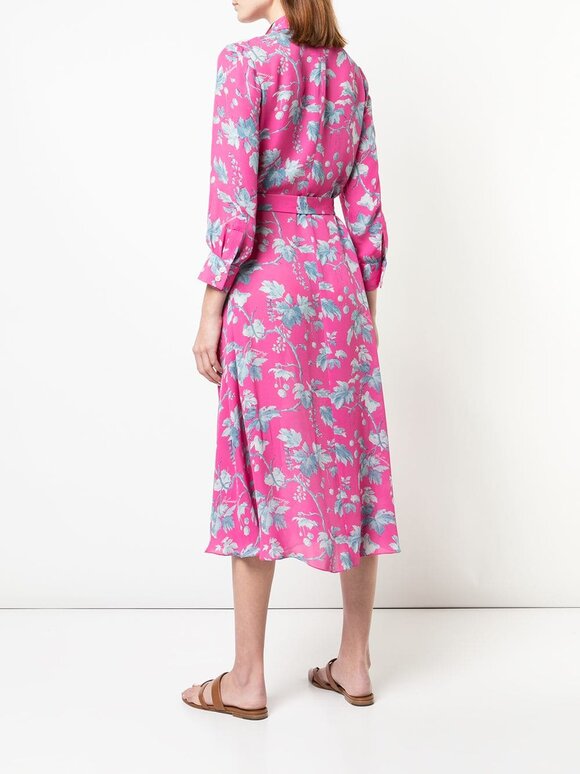 Carolina Herrera - Pink & Blue Floral Printed Belted Shirtdress 