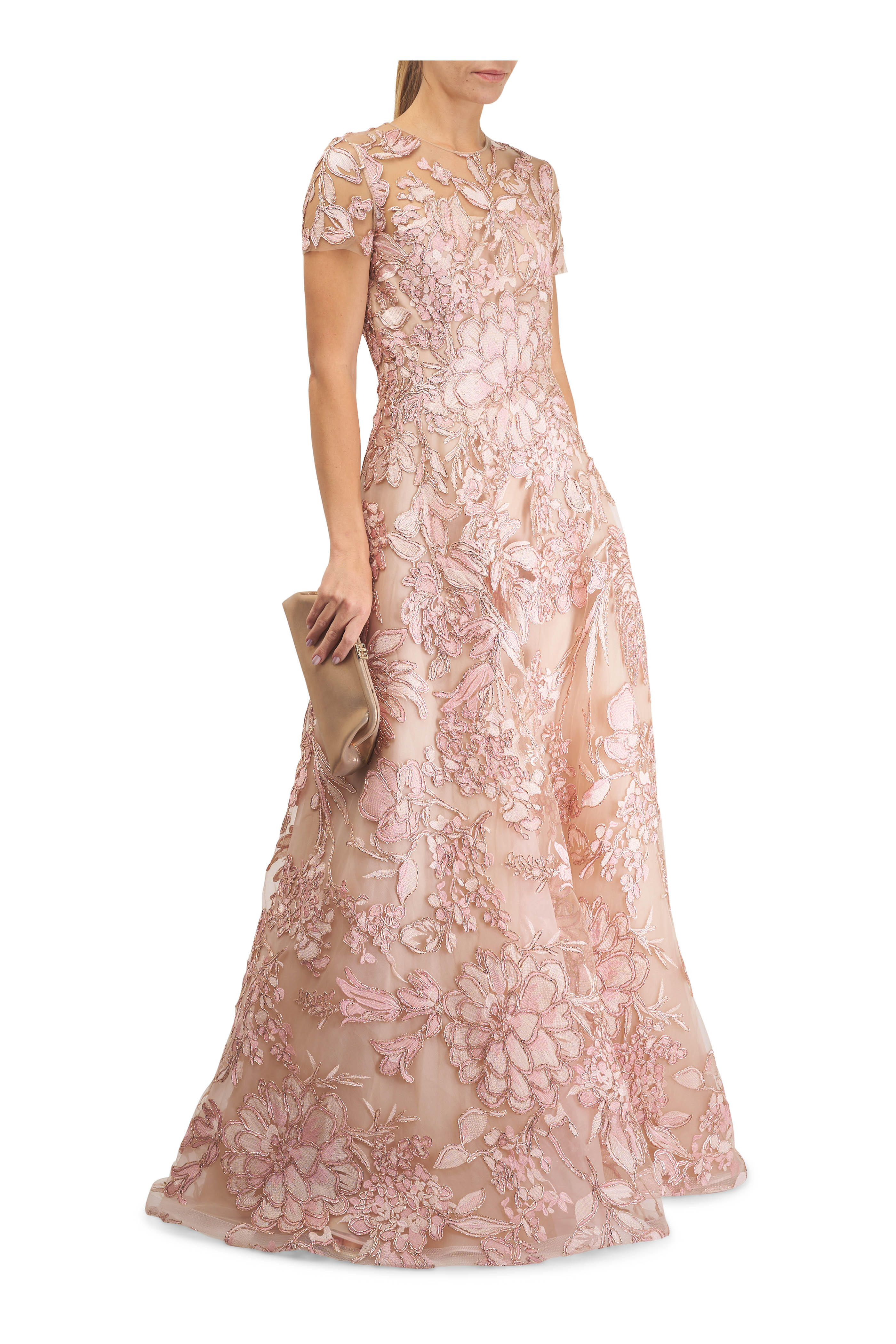 Naeem Khan - Pink Raffia Embroidered Gown