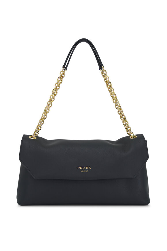 Prada - Medium Black Soft Grain Leather Chain Bag 