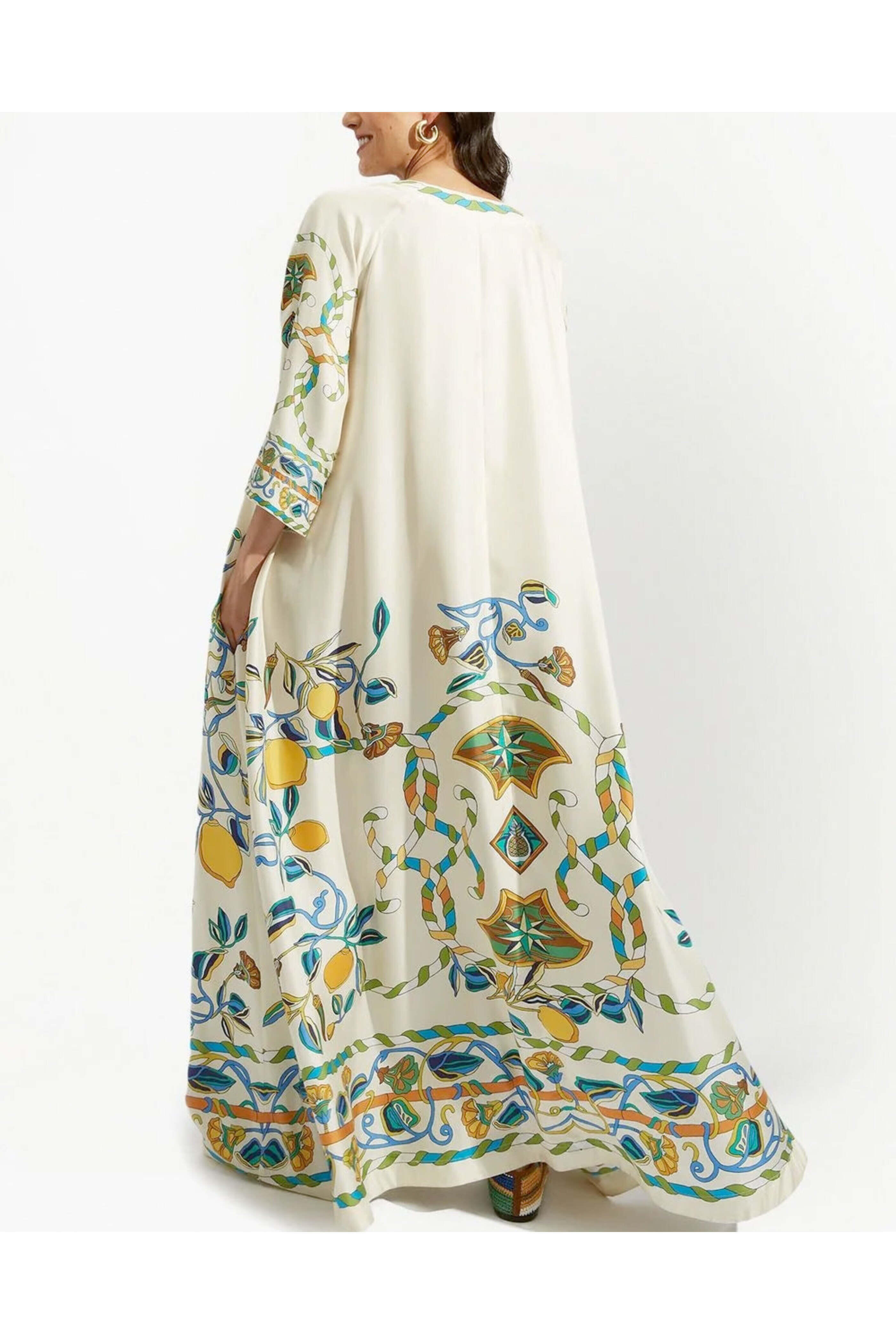 La DoubleJ - Silk Twill Lemon Print Muumuu Dress La DoubleJ - Silk Twill Lemon Print Muumuu Dress