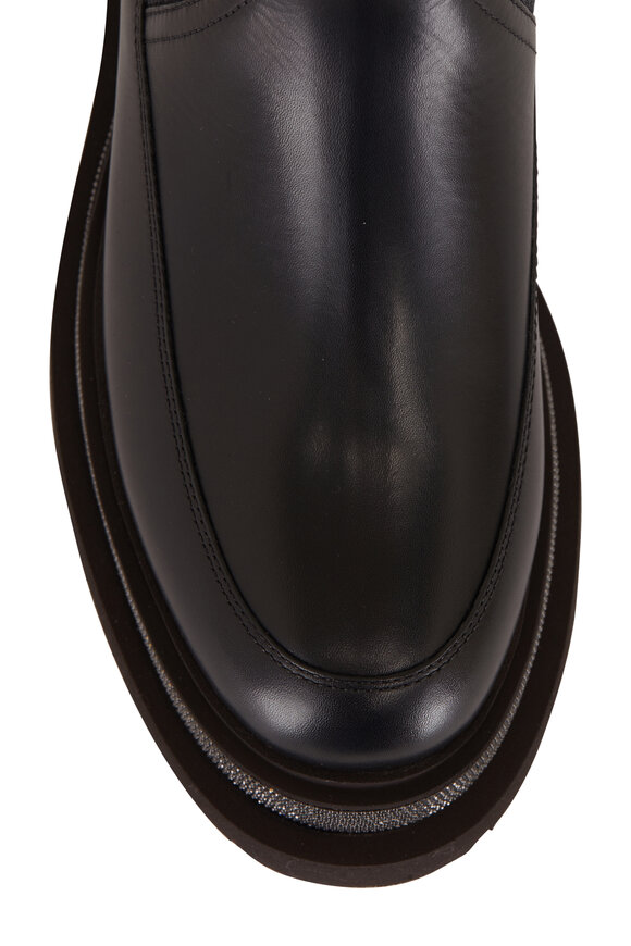 Brunello Cucinelli - Black Leather & Knit Lug Sole Boot