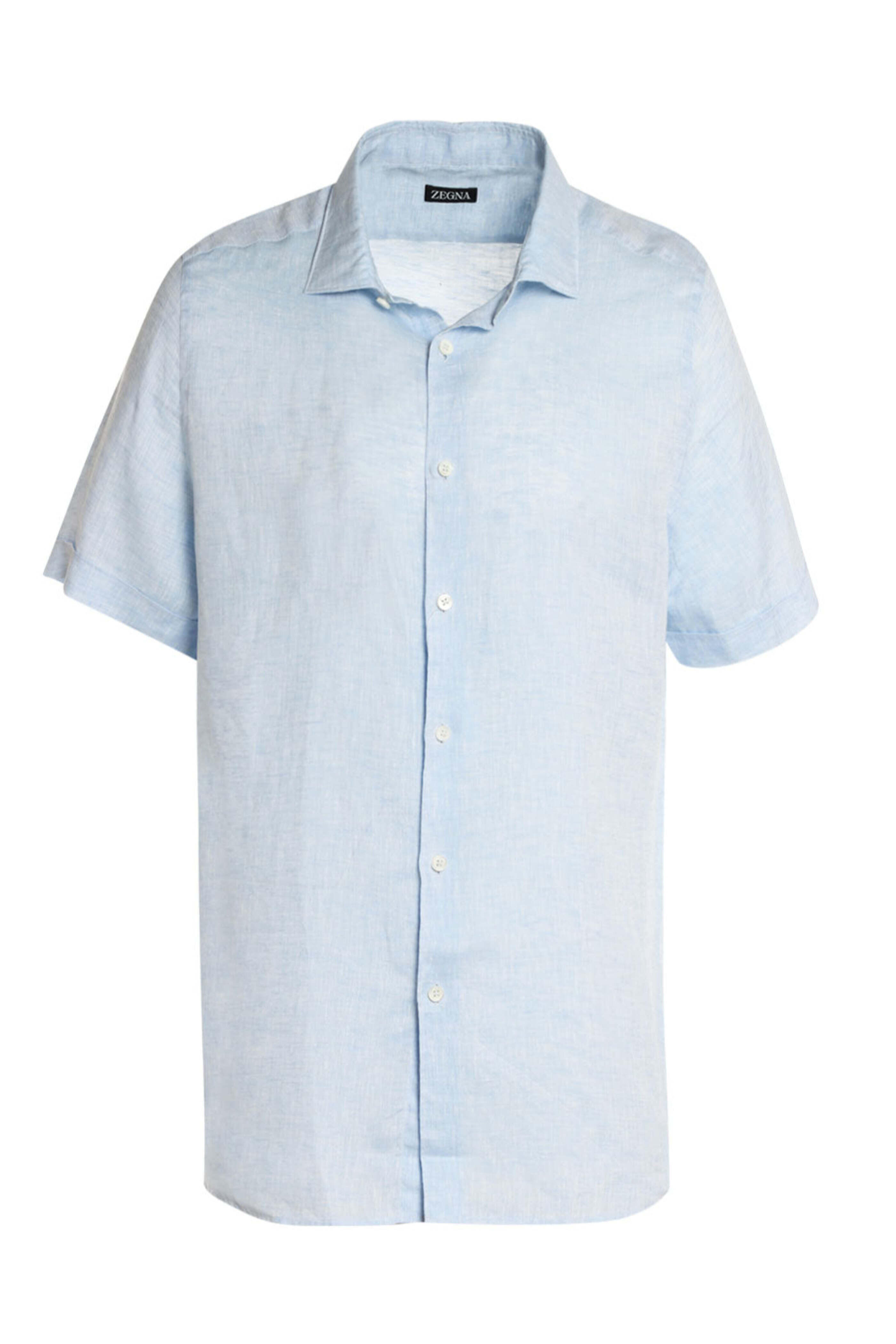 Zegna - Heathered Blue Linen Short Sleeve Sportshirt
