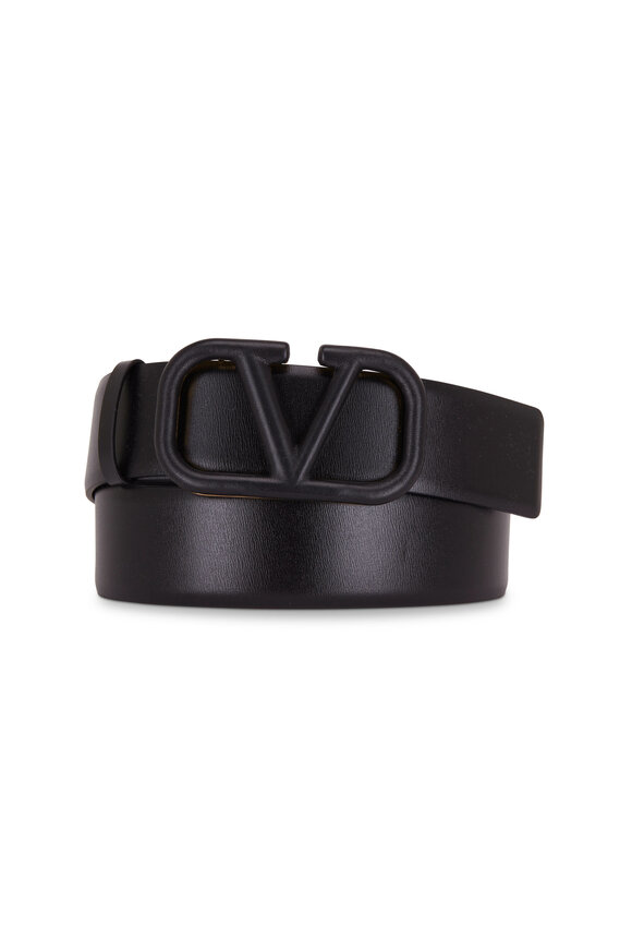 Valentino Garavani VLogo Black Smooth Leather Belt