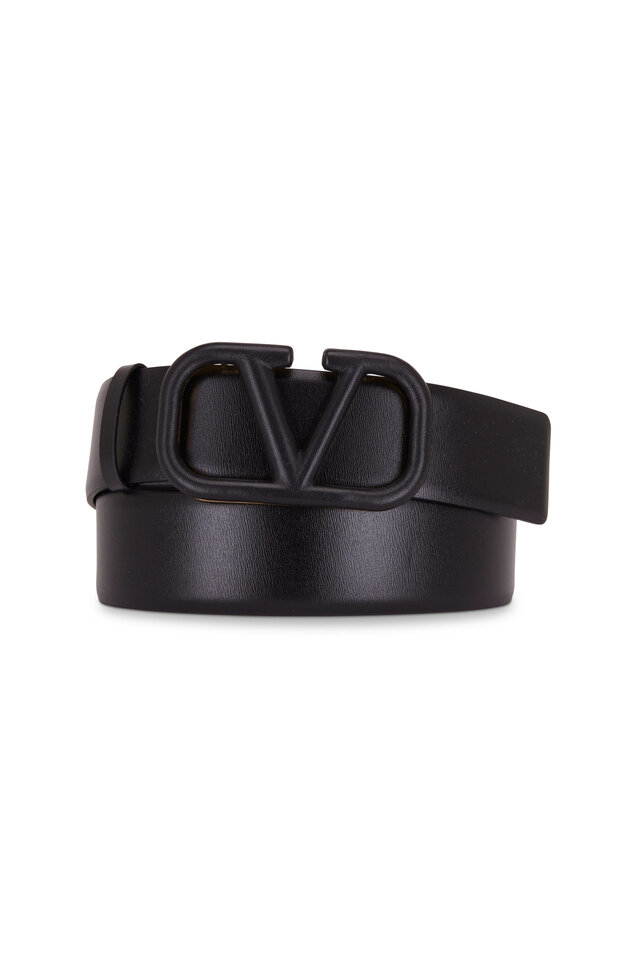 Saint Laurent - Black Leather YSL Brass Buckle Logo Belt