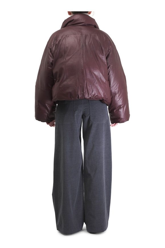TWP Burgundy Raglan Leather Puffer Coat - view 3