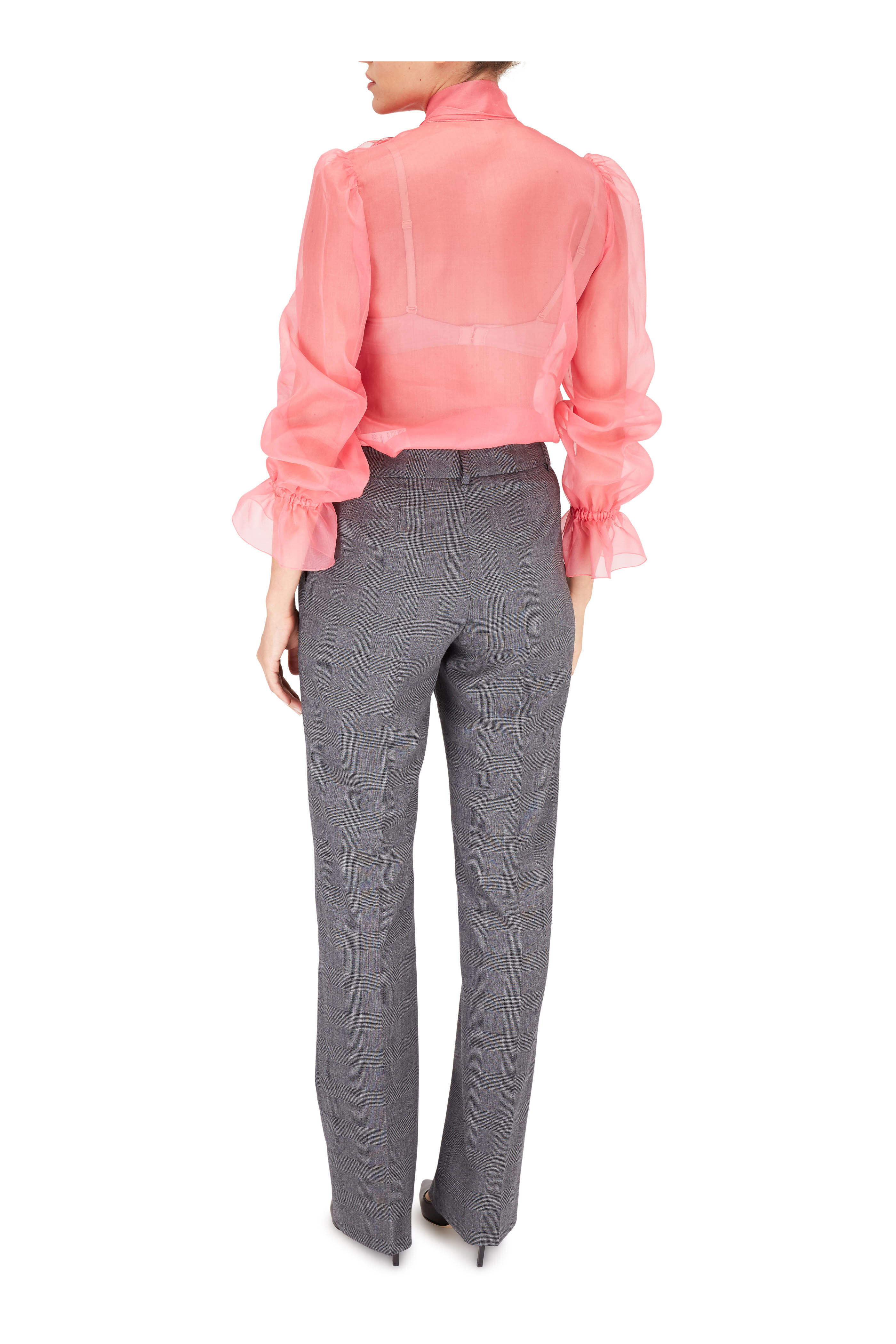 Dolce & Gabbana - Pink Silk Pussy Bow Sheer Button Down Blouse