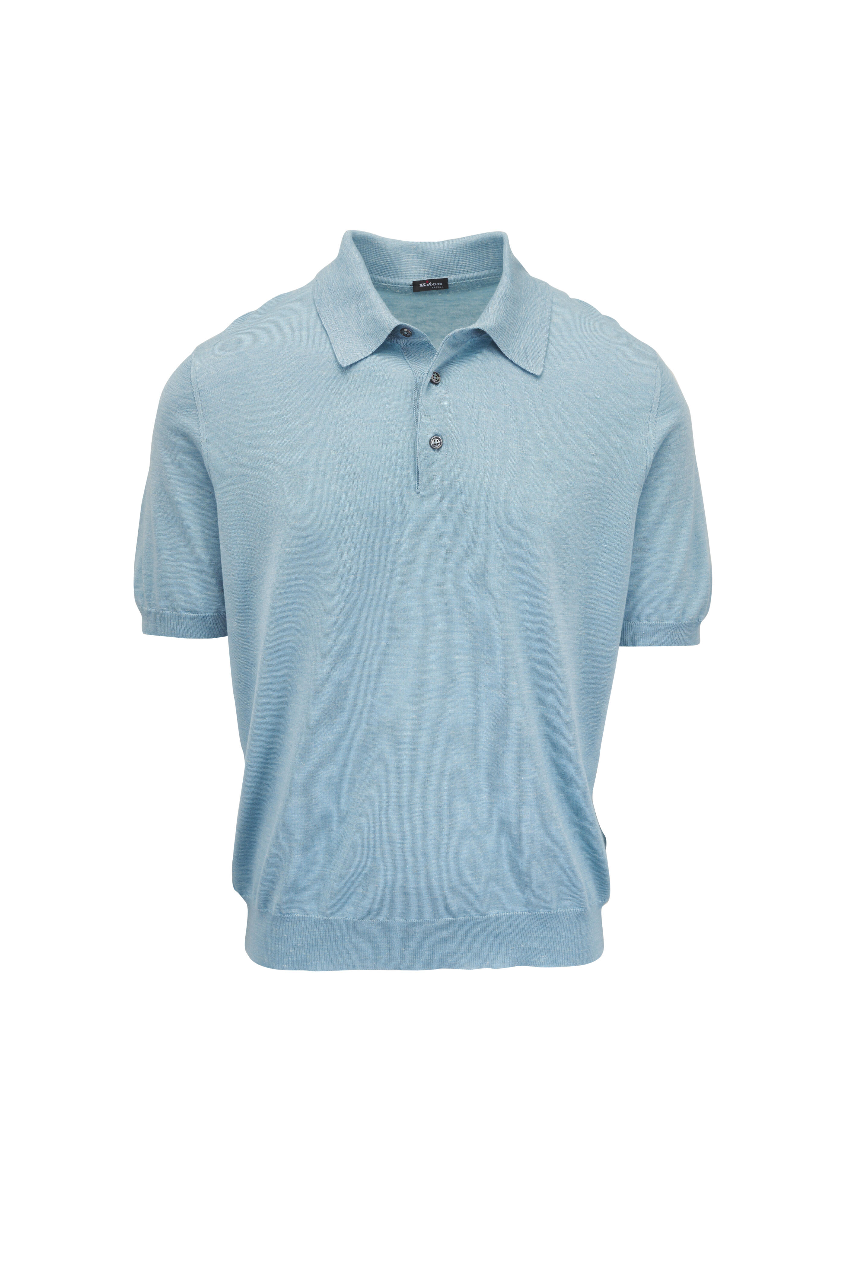 Kiton - Light Blue Silk, Cashmere & Linen Knit Polo