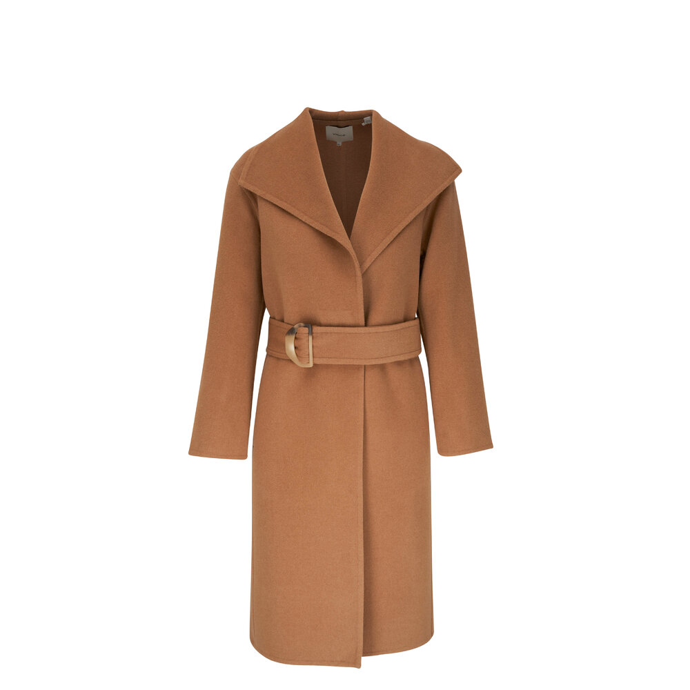 Belted Wool Vince Drape Front Wool Coat Vince Almond Wool Cashmere