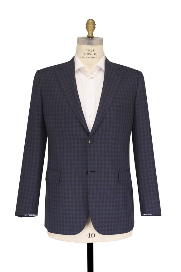Brioni Ravello Navy Blue Check Wool & Silk Sportcoat - view 3
