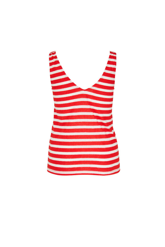 Majestic - Red & White Stripe Double V-Neck Tank