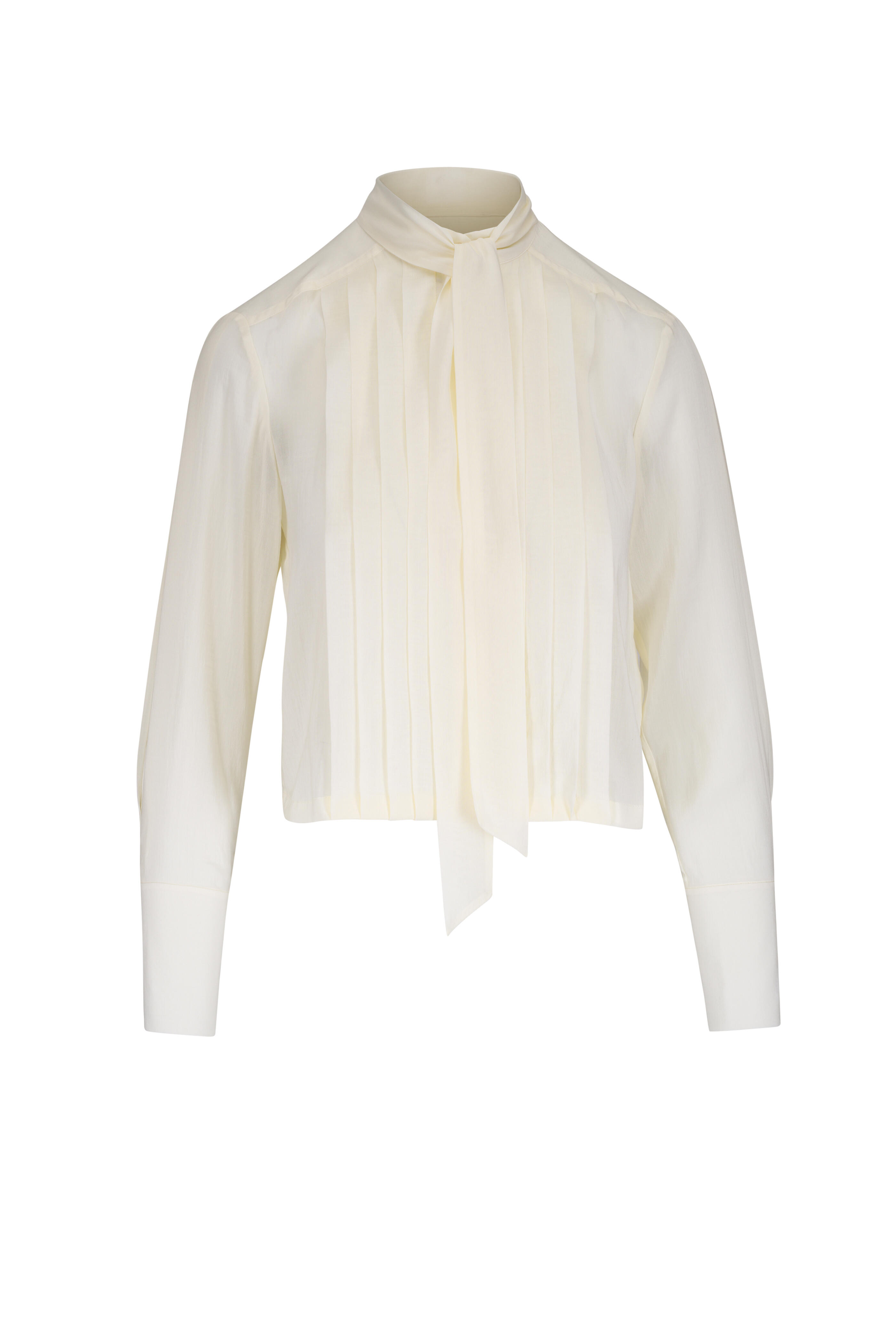 TWP - Patti Ivory Pleated Tie-Neck Blouse