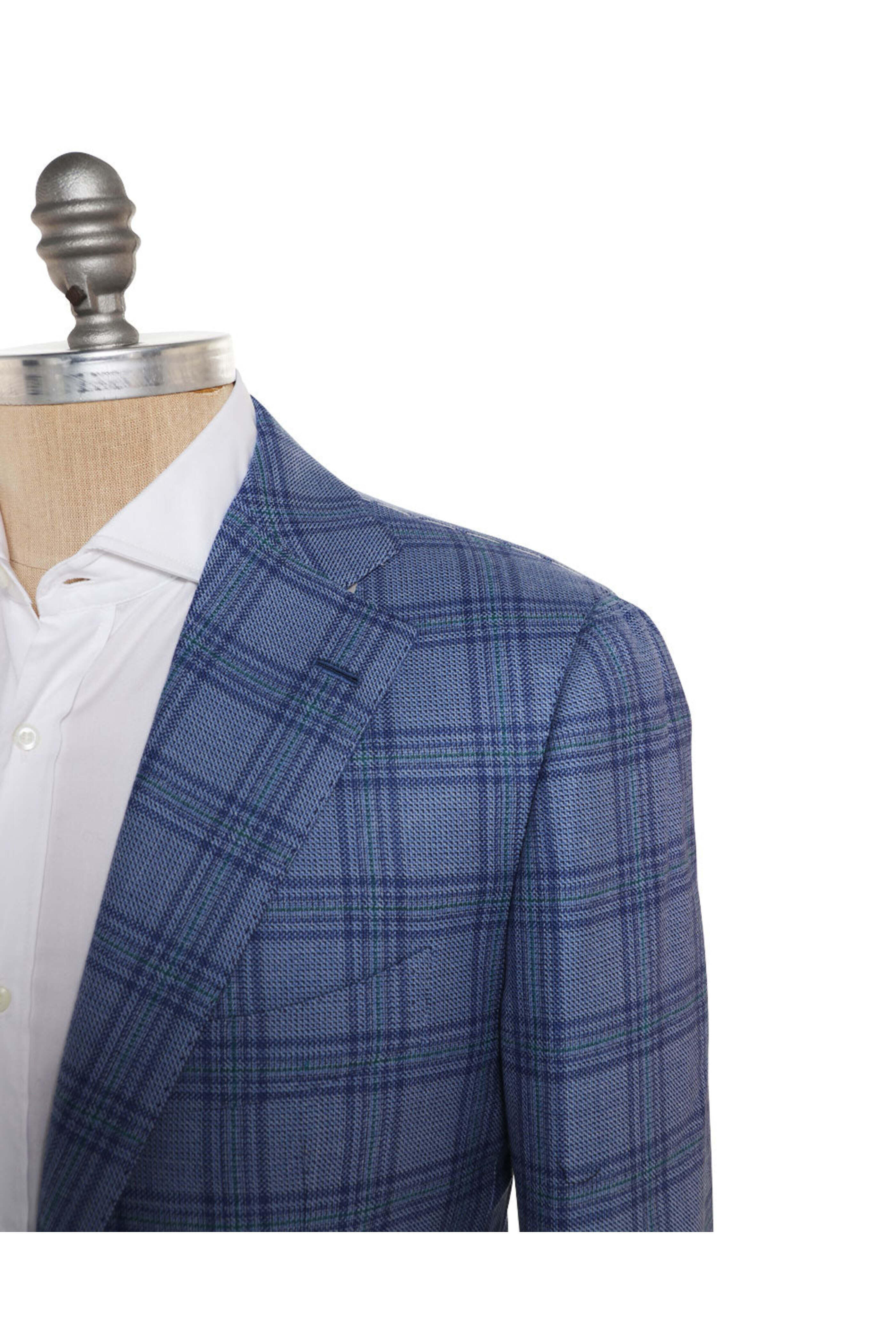 Cesare Attolini - Blue and Green Wool Blend Plaid Sportcoat