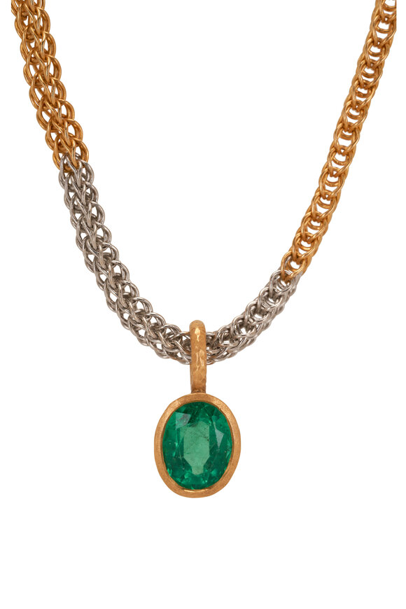 Malcolm Betts - Platinum & Yellow Gold Emerald Pendant Necklace