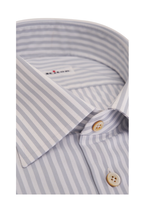 Kiton - Gray Awning Striped Cotton Dress Shirt 
