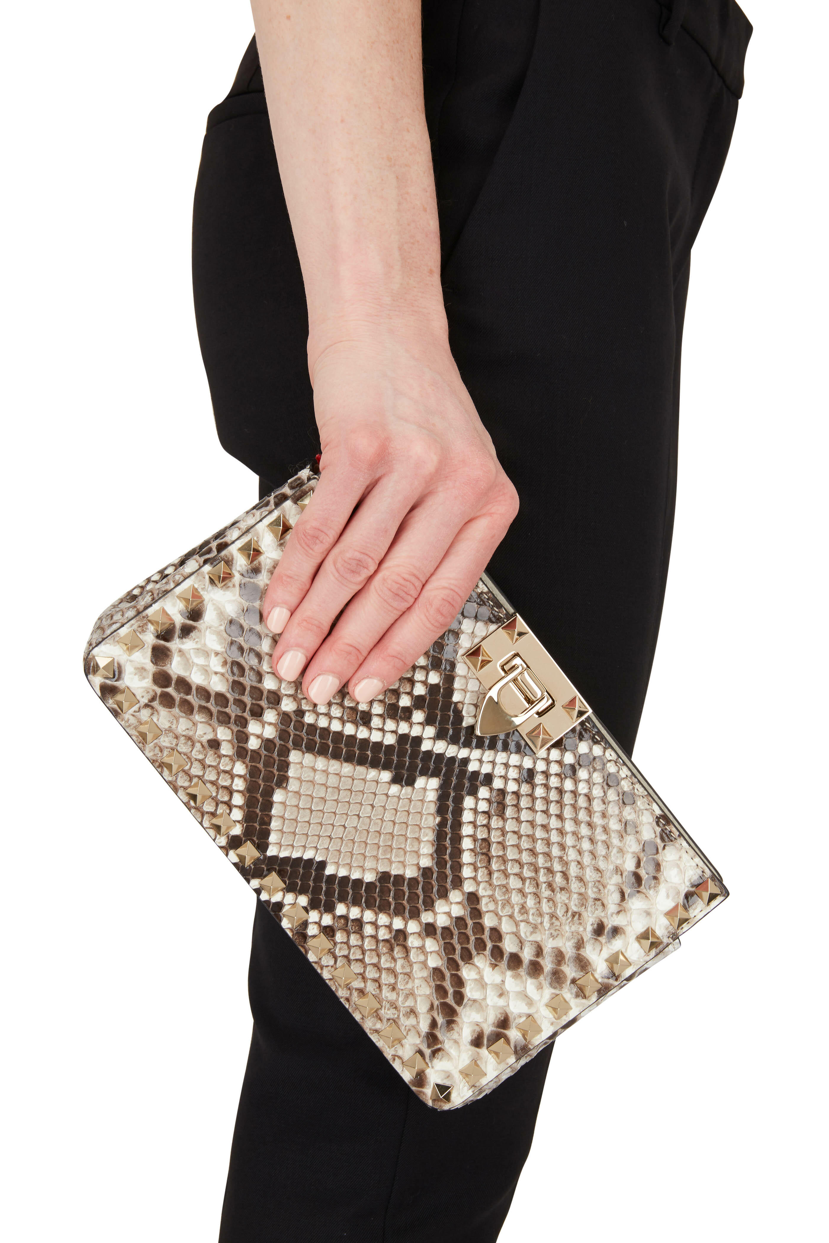 Valentino Garavani - Natural Python Rockstud Chain Clutch