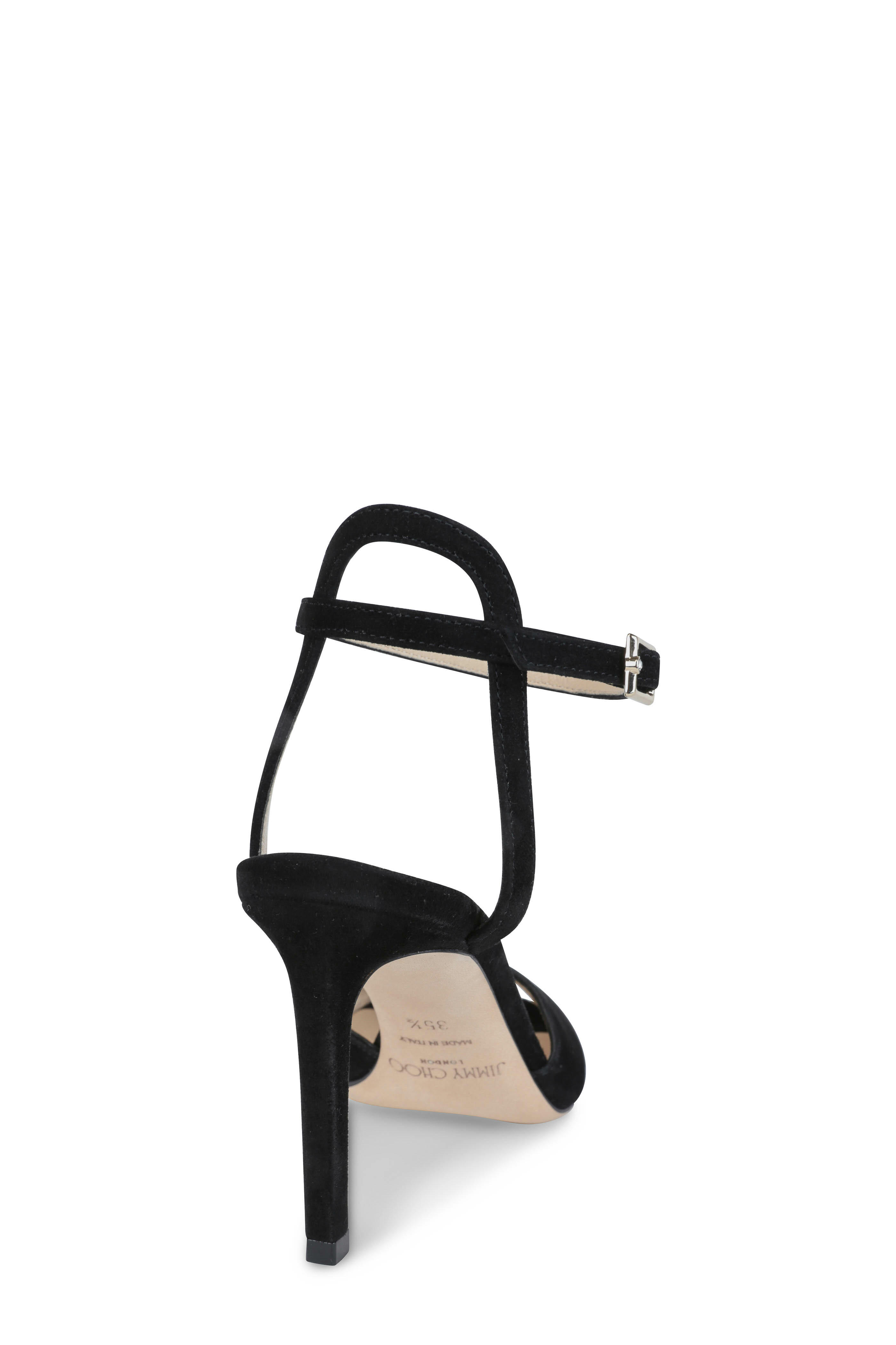 Jimmy Choo - Sacora Black Suede Sandal, 85MM | Mitchell Stores