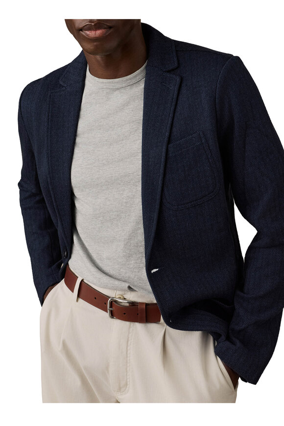 Faherty Brand Navy Blue Herringbone Tweed Blazer - view 2