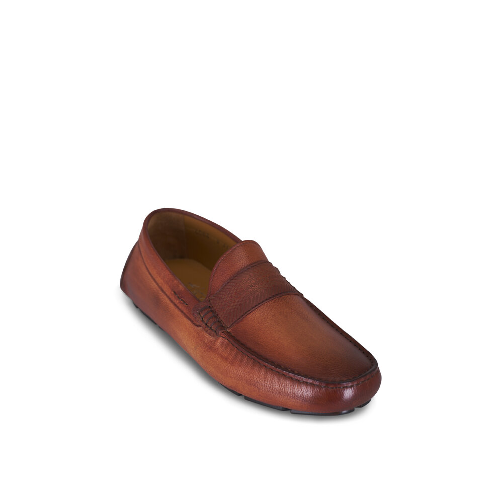 Martin Dingman Brown Leather Loafers with Decorative Strap Bill Alligator Grain Penny Loafers - Chestnut | Martin Dingman main image 2