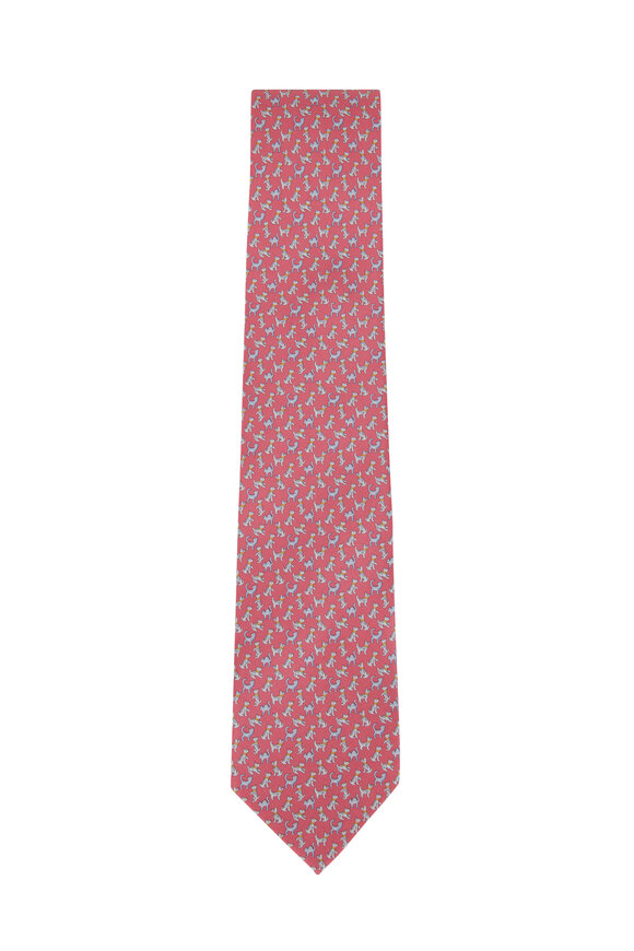 Ferragamo - Pink Cats & Dogs Pattern Silk Necktie
