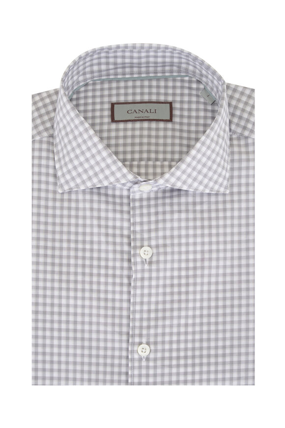 Canali Taupe & White Check Cotton Sportshirt