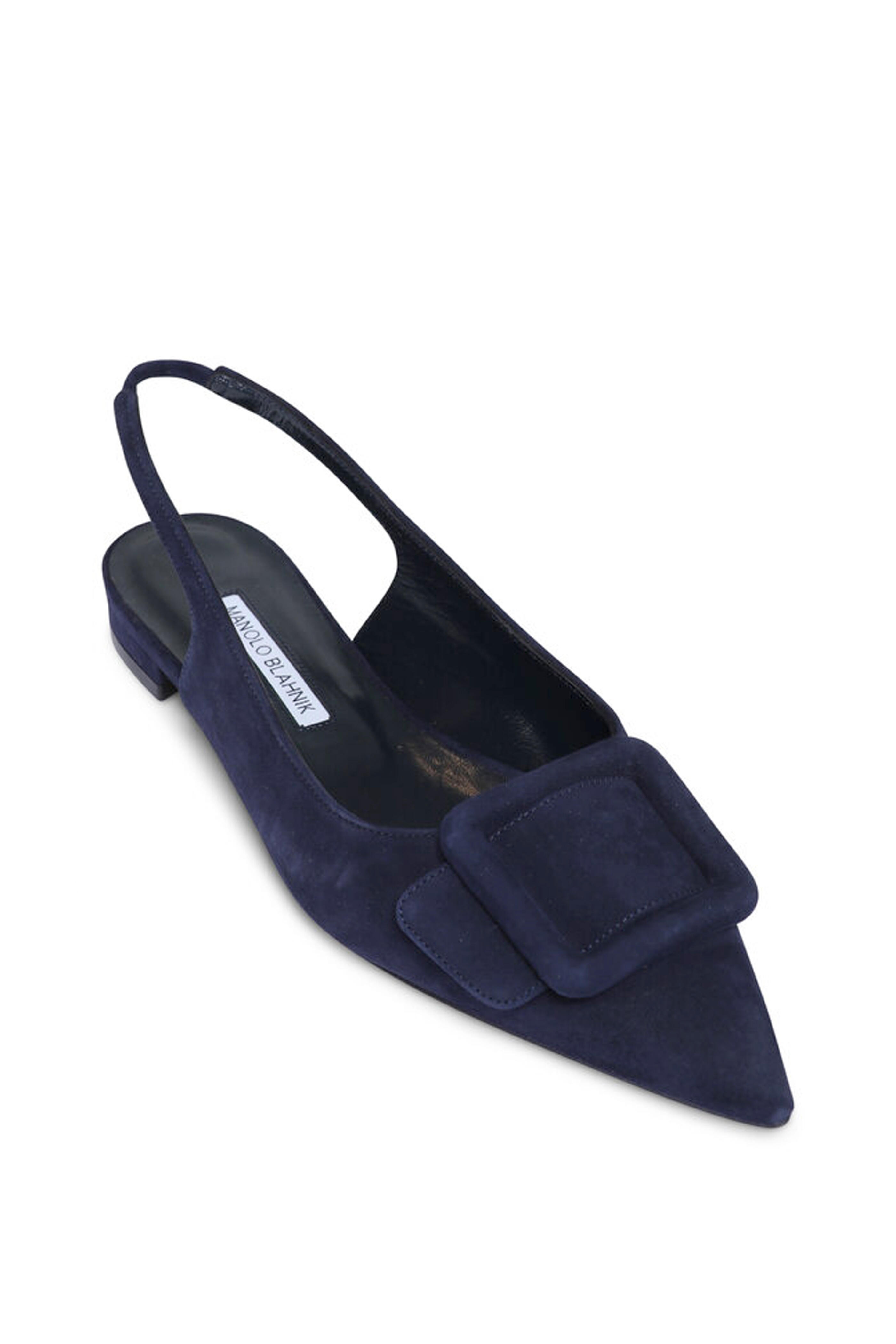 MANOLO BLAHNIK ネイビー サンダル　ミュール Manolo Blahnik - Maylura Suede Gala Flat Slingback in Navy