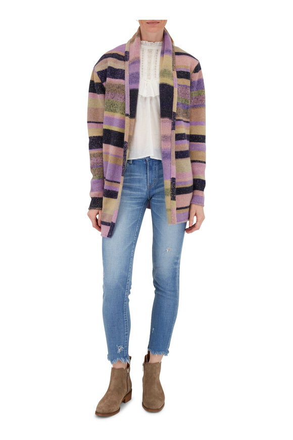 The Elder Statesman - Almond & Purple Stripe Cashmere Smoking Jacket