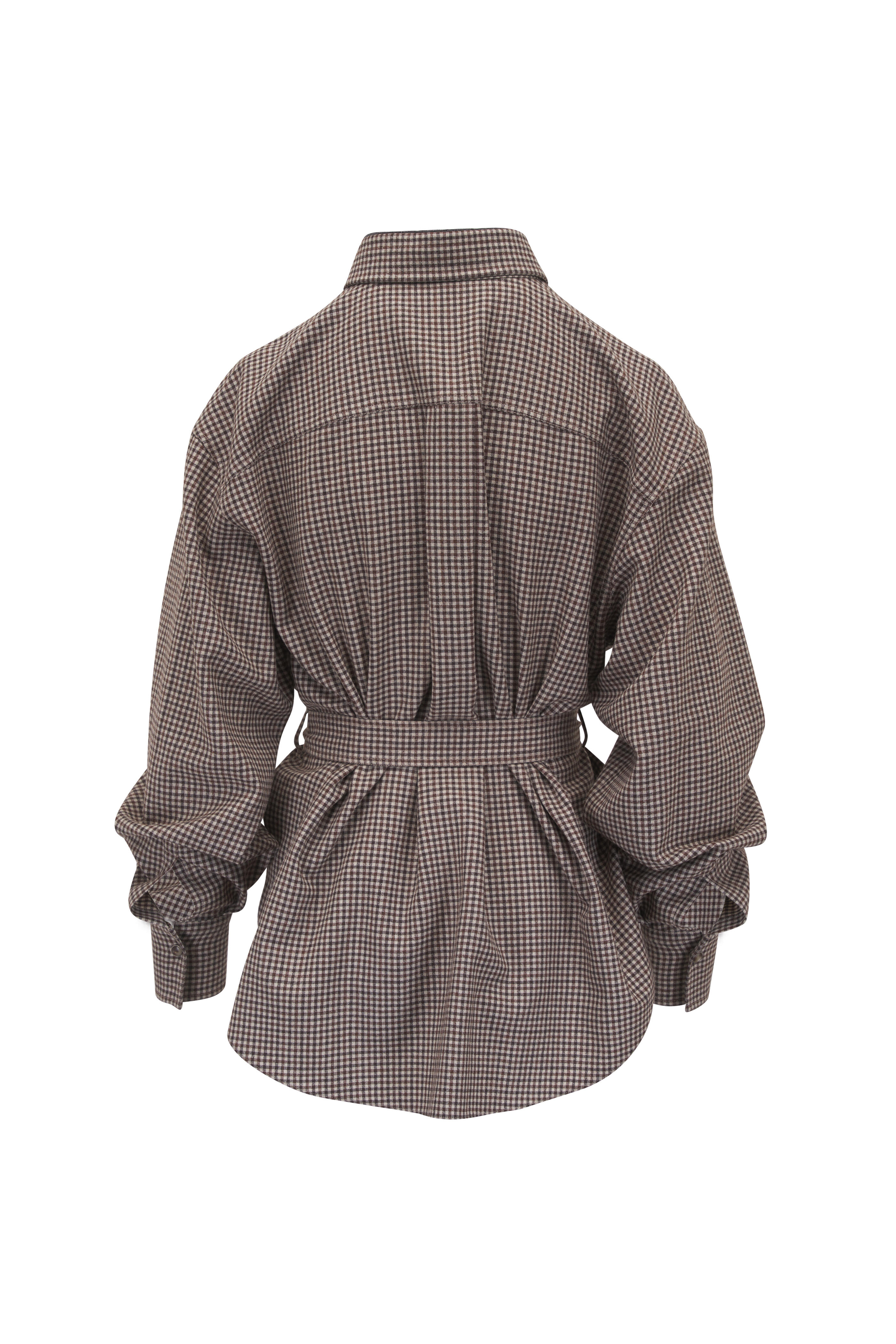 Brunello Cucinelli - Brown Multi Check Wool Belted Shirt