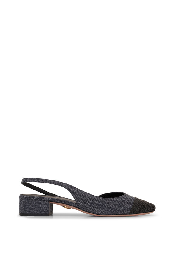 Veronica Beard - Cecile Blue & Black Denim Cap-Toe Slingback, 30mm