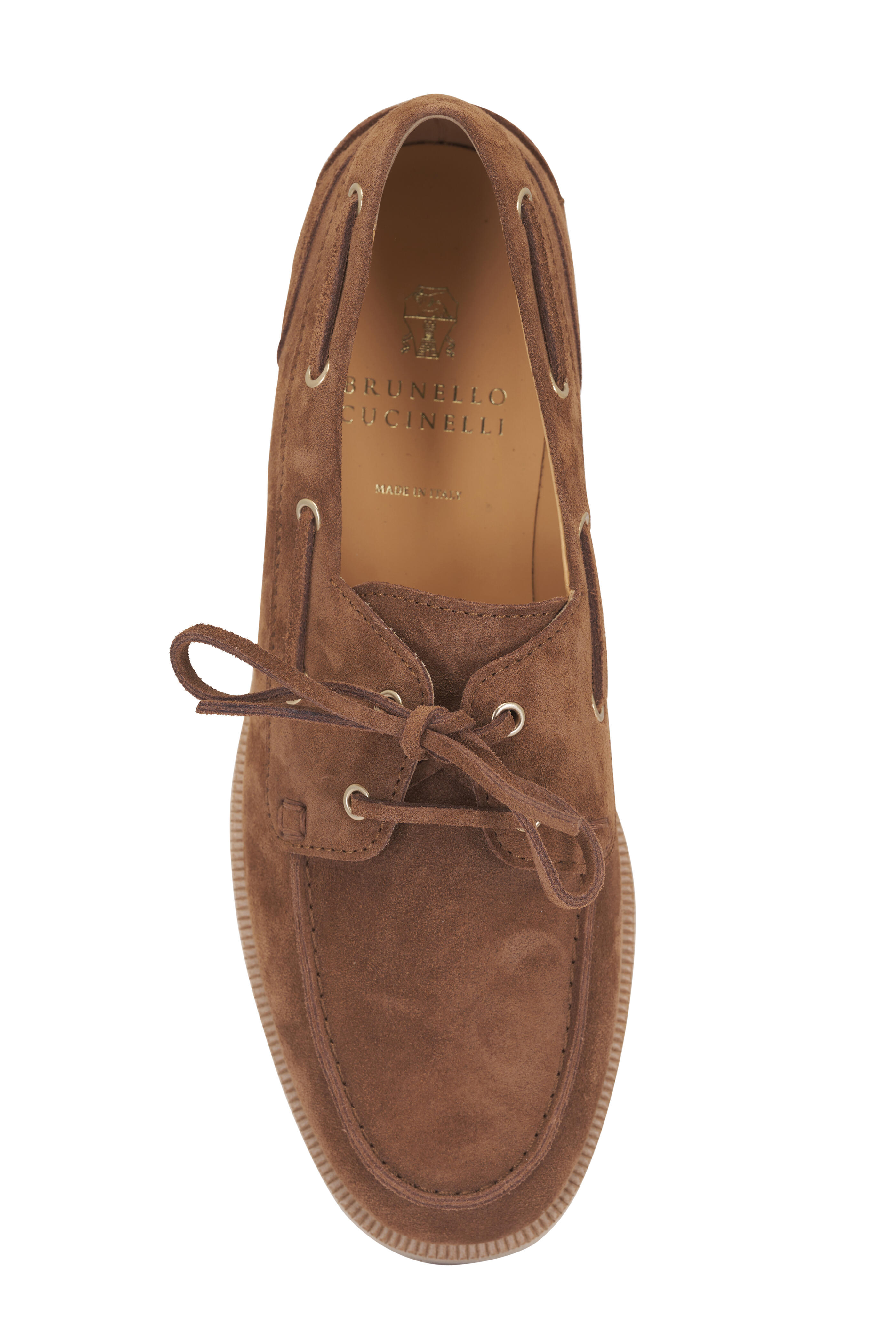 スニーカー Brunello Cucinelli Velvet Suede Boat Sheos Brunello Cucinelli - Brown Suede Boat Shoe | Mitchell Stores