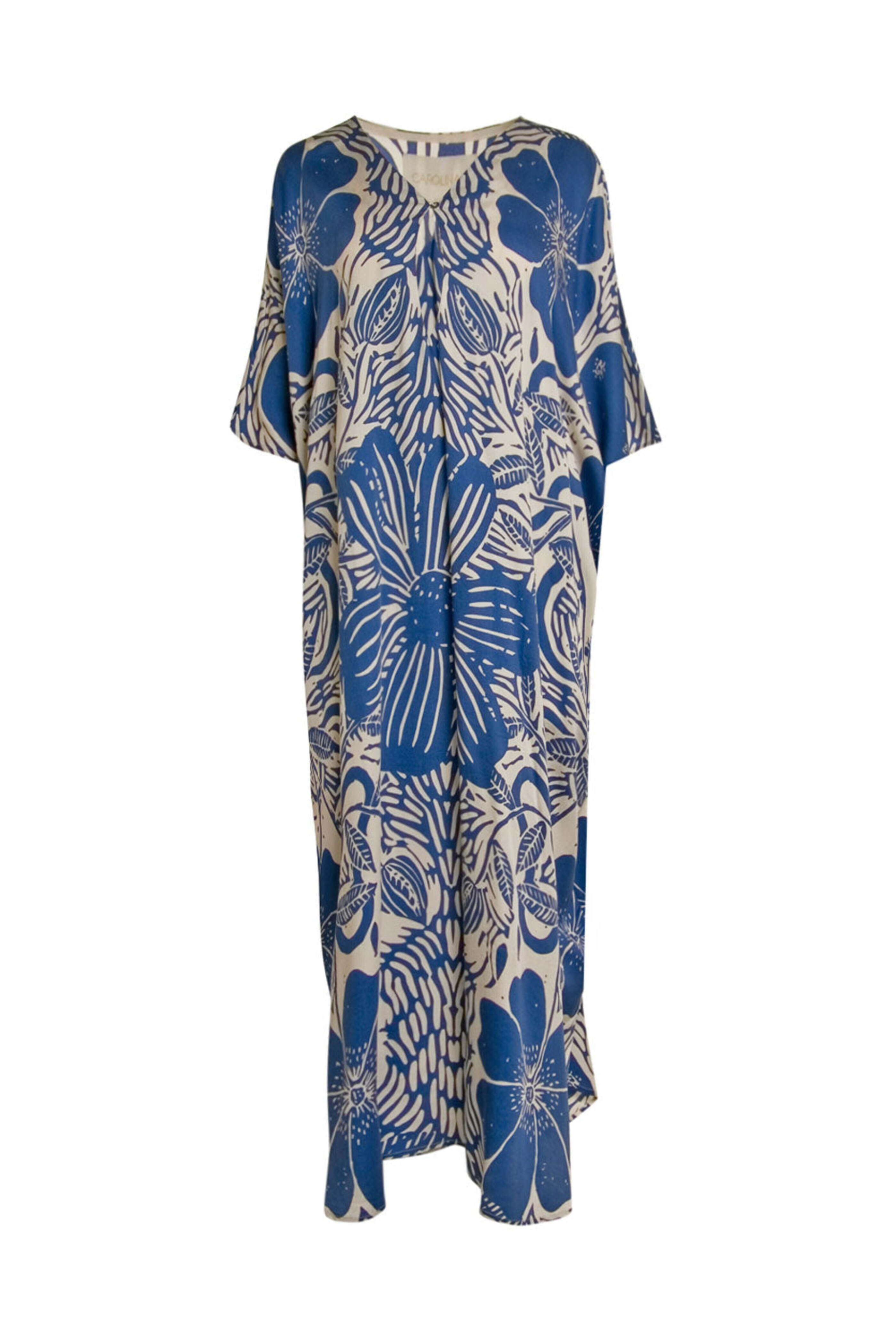 Carolina K - Blue Etched Flower Xime Kaftan
