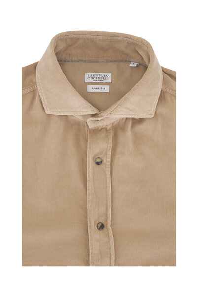 BRUNELLO CUCINELLI カフェオレ色 長袖カットソー Brunello Cucinelli - Tan Wide Striped Linen Blend Sport Shirt