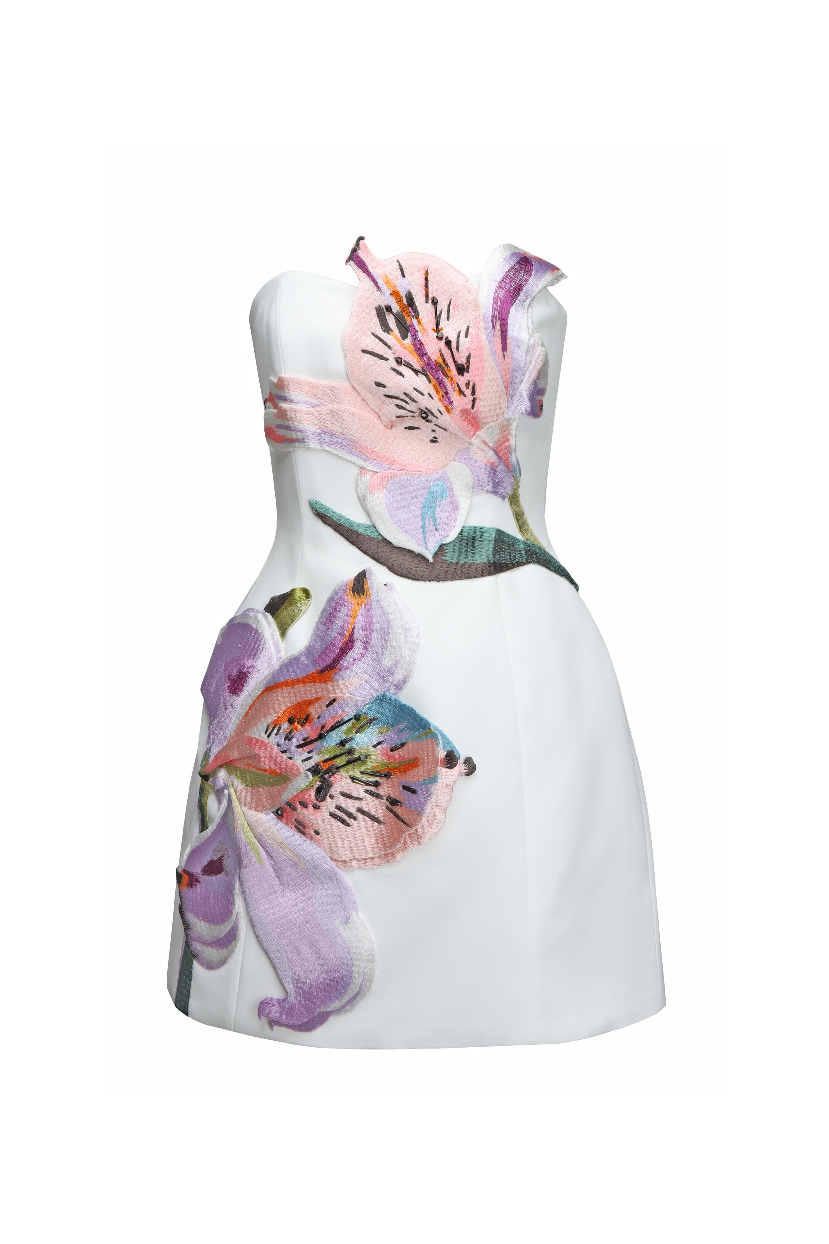 Leo Lin - Rosario Ivory Floral Applique Bustier Mini Dress