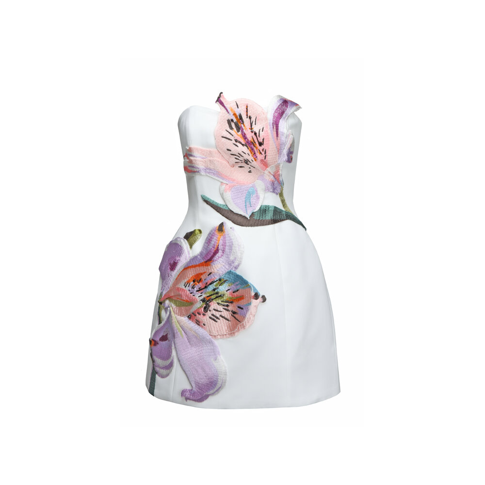 Leo Lin - Rosario Ivory Floral Applique Bustier Mini Dress Leo Lin - Rosario Ivory Floral Applique Bustier Mini Dress