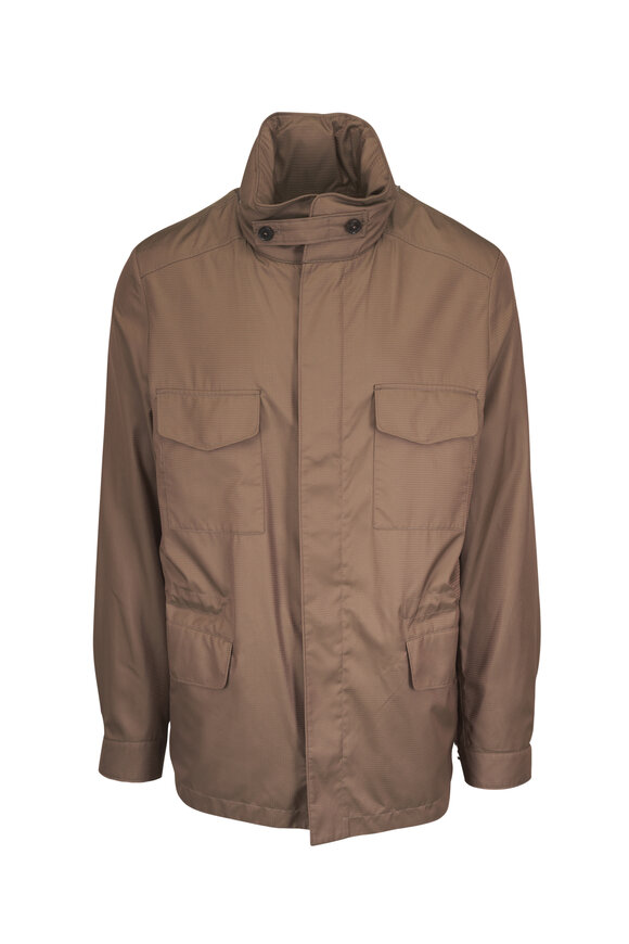 Loro Piana Brown Silk Tech Houndstooth Traveller Field Jacket - view 1