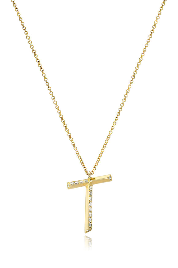 Dru - Diamond "T" Charm Necklace