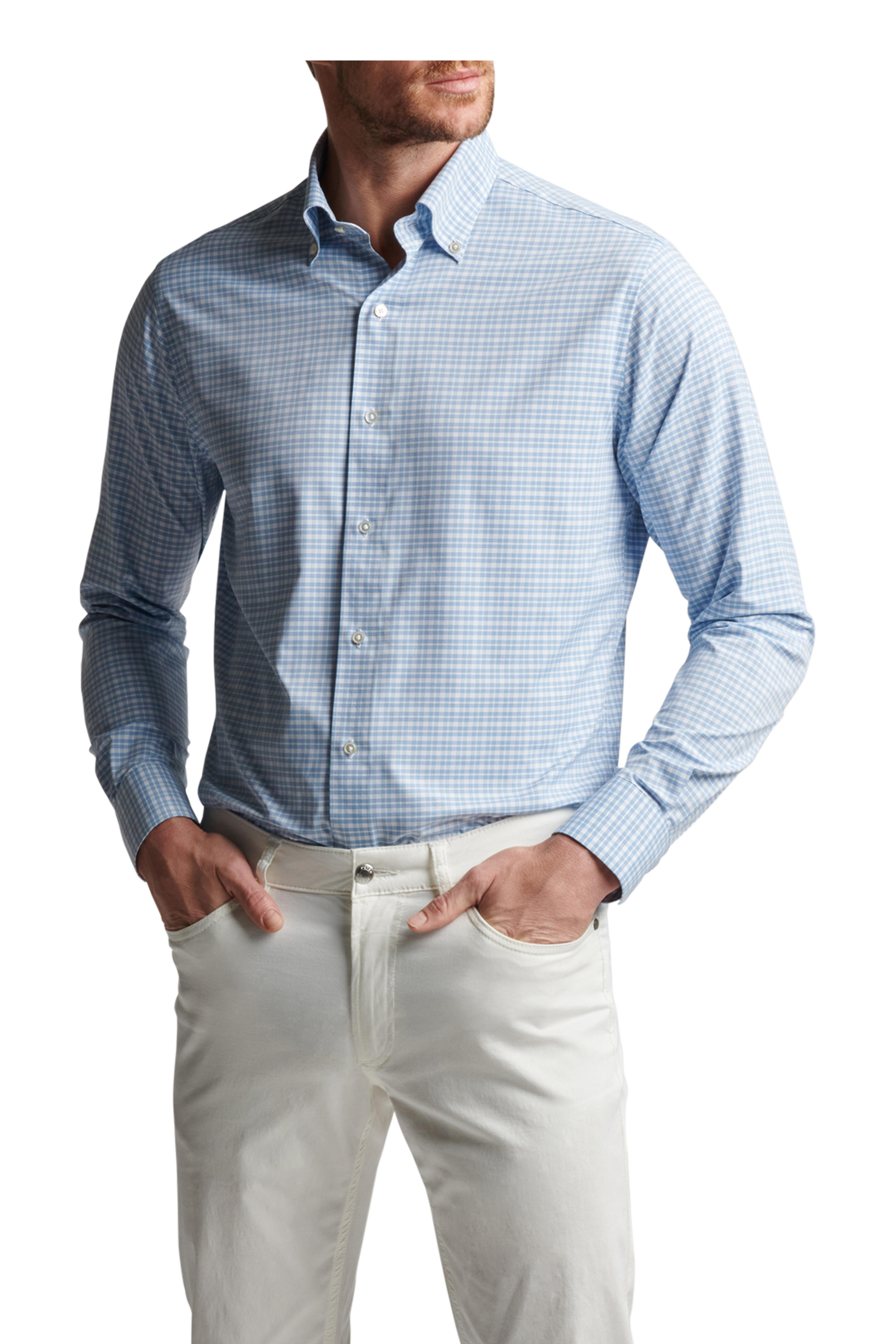 Peter Millar - Rampart Performance Blue Frost Plaid Sport Shirt